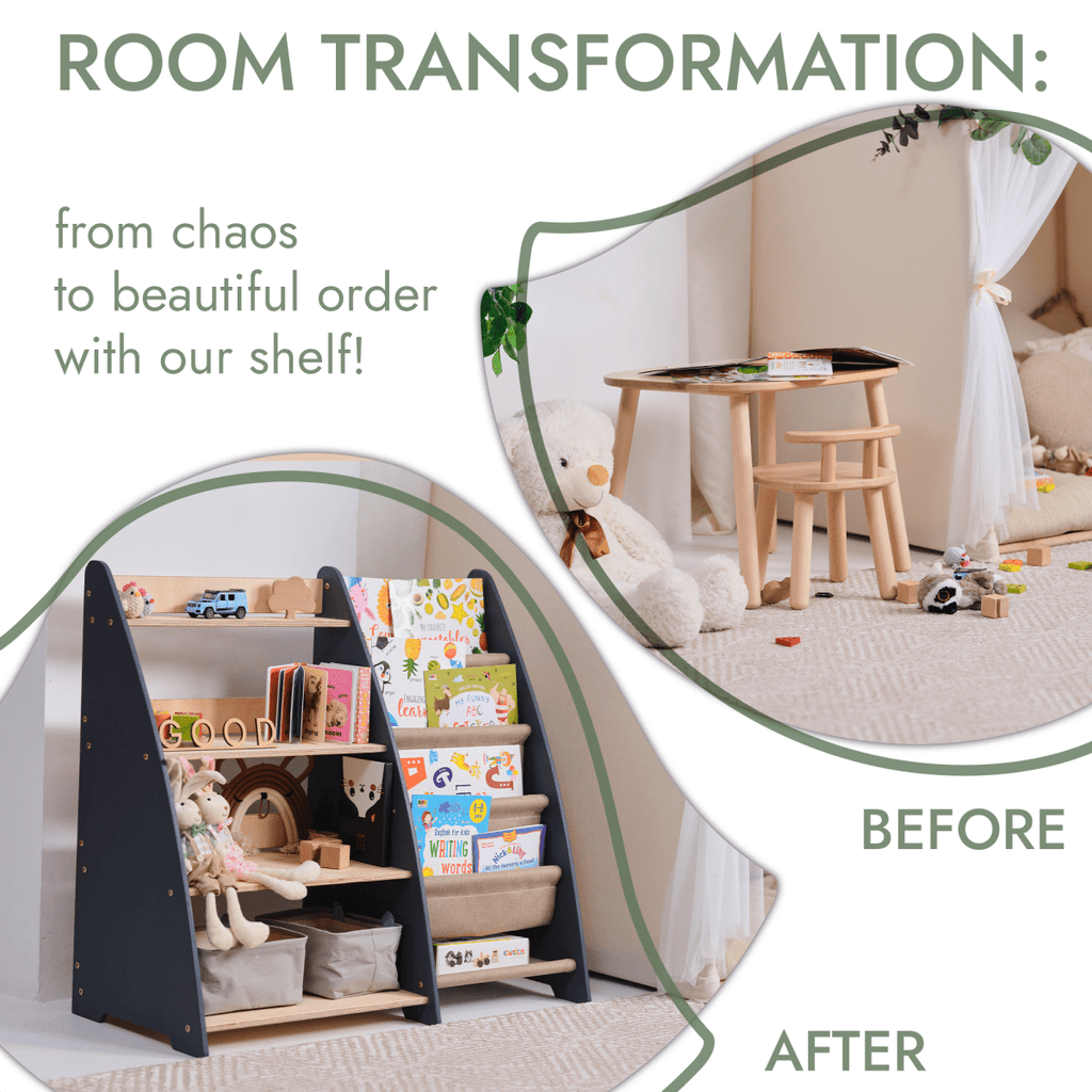 2-in-1 Montessori Bookshelf – Wooden Storage for Books & Toys