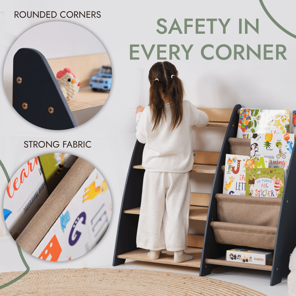 2-in-1 Montessori Bookshelf – Wooden Storage for Books & Toys