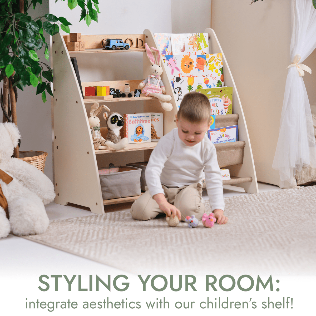 2-in-1 Montessori Bookshelf – Wooden Storage for Books & Toys