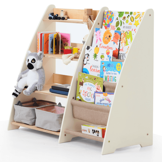 2-in-1 Montessori Bookshelf – Wooden Storage for Books & Toys
