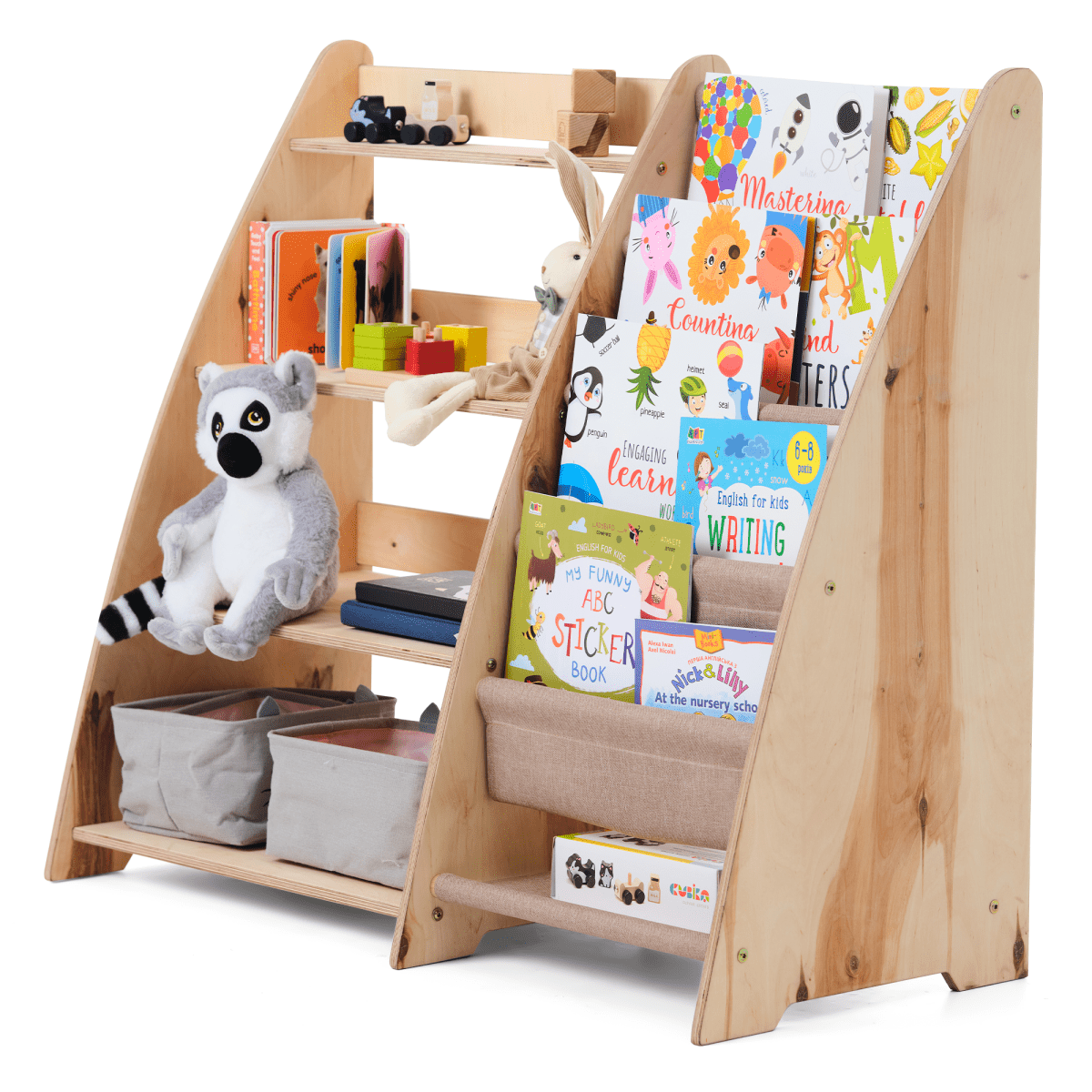 2-in-1 Montessori Bookshelf – Wooden Storage for Books & Toys