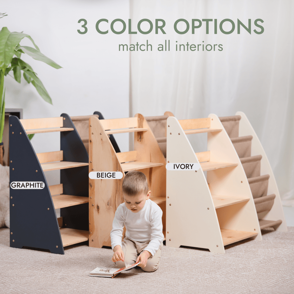 2-in-1 Montessori Bookshelf – Wooden Storage for Books & Toys