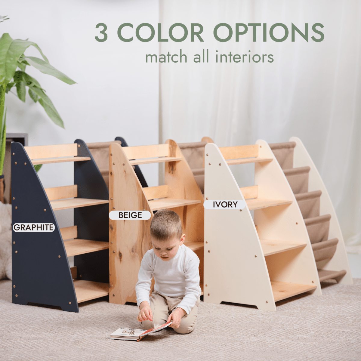 2-in-1 Montessori Bookshelf – Wooden Storage for Books & Toys