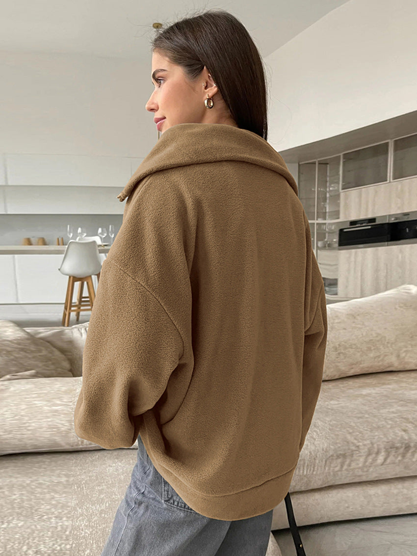 Relaxed Zip-Collar Hoodie – Beige & Espresso