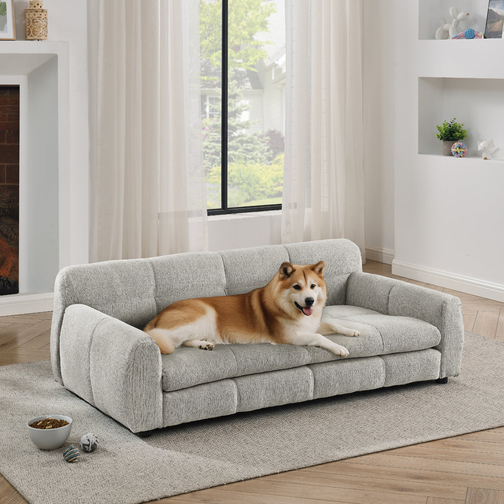 Modern Linen Dog Sofa Bed – Oversized Support in Beige