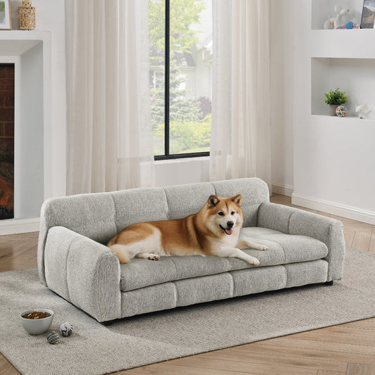Modern Linen Dog Sofa Bed – Oversized Support in Beige