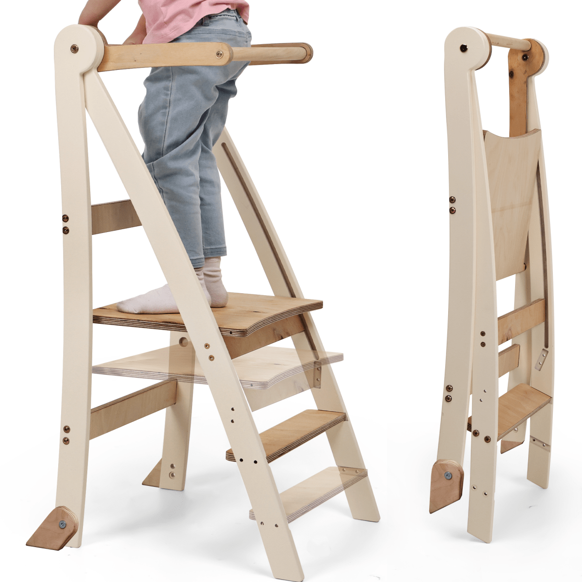 Adjustable Montessori Learning Tower – Natural Wood Step Stool