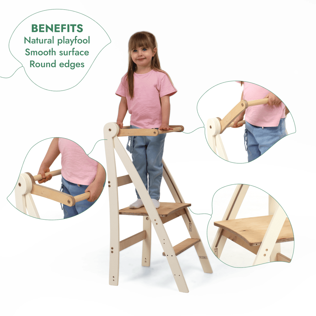 Adjustable Montessori Learning Tower – Natural Wood Step Stool