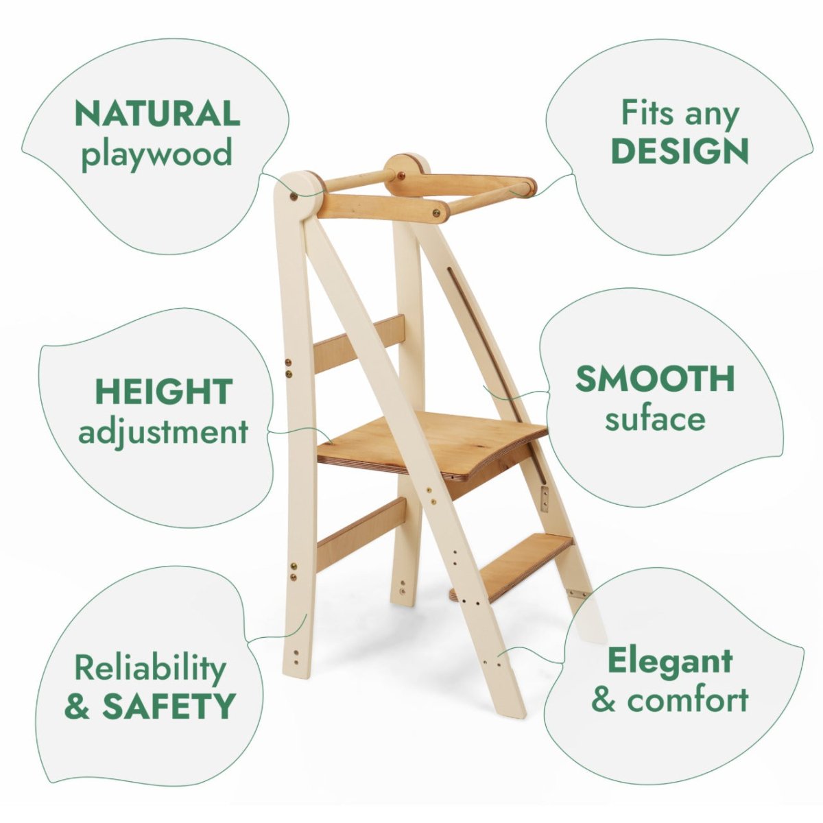 Adjustable Montessori Learning Tower – Natural Wood Step Stool