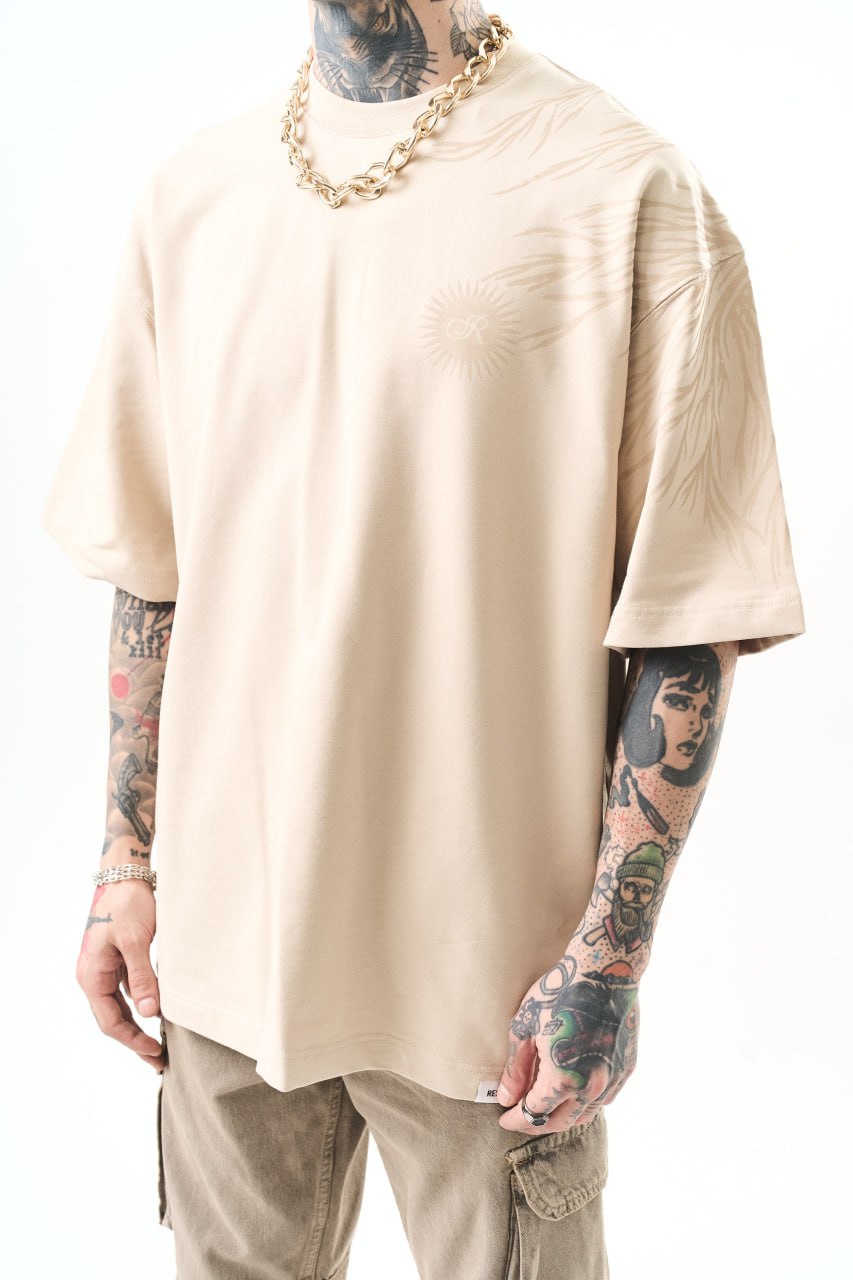 Oversized Wings & Sun Tee – Tonal Minimal Graphic